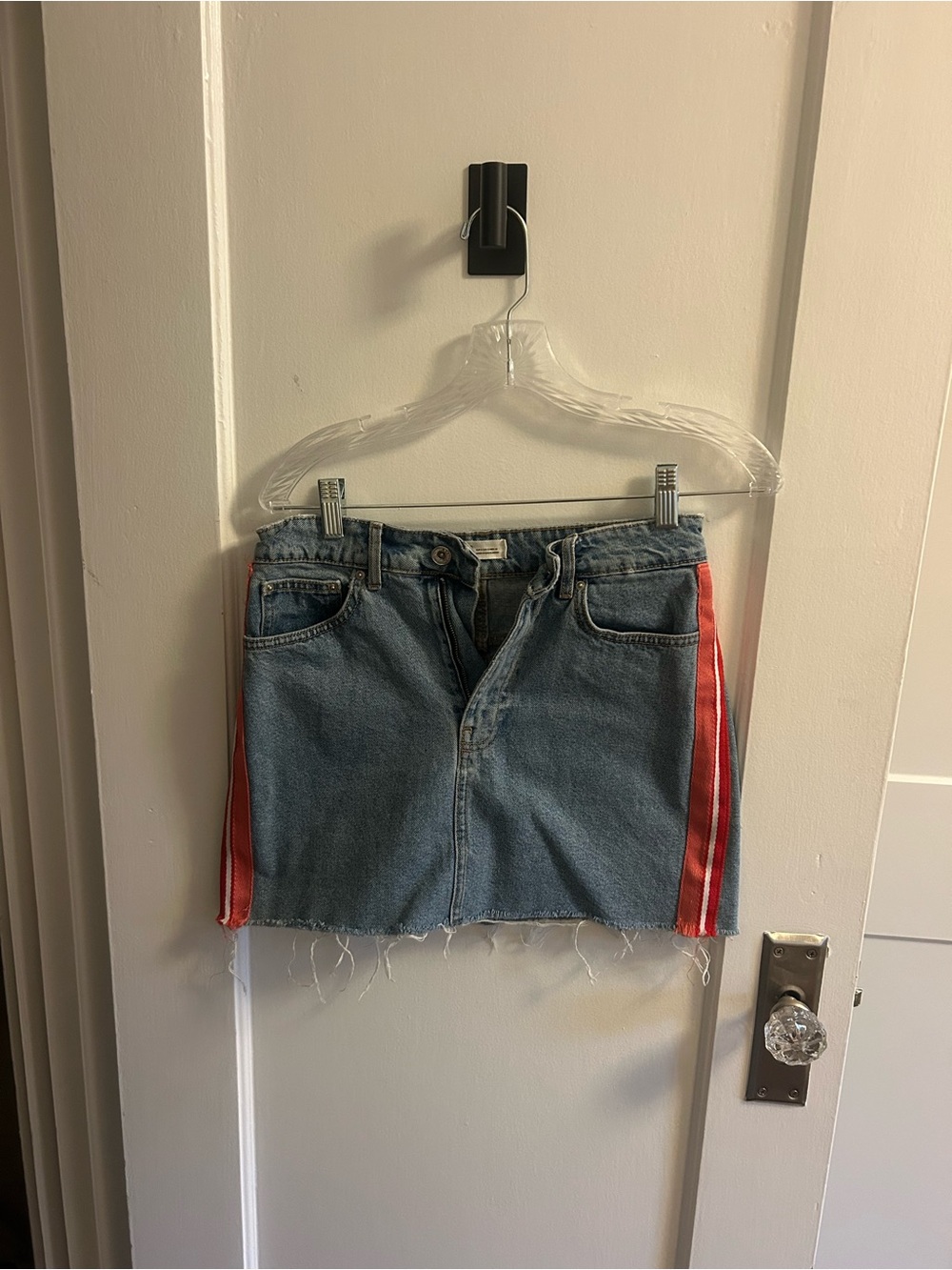 Zara Denim Mini Skirt with Red Side Stripes
